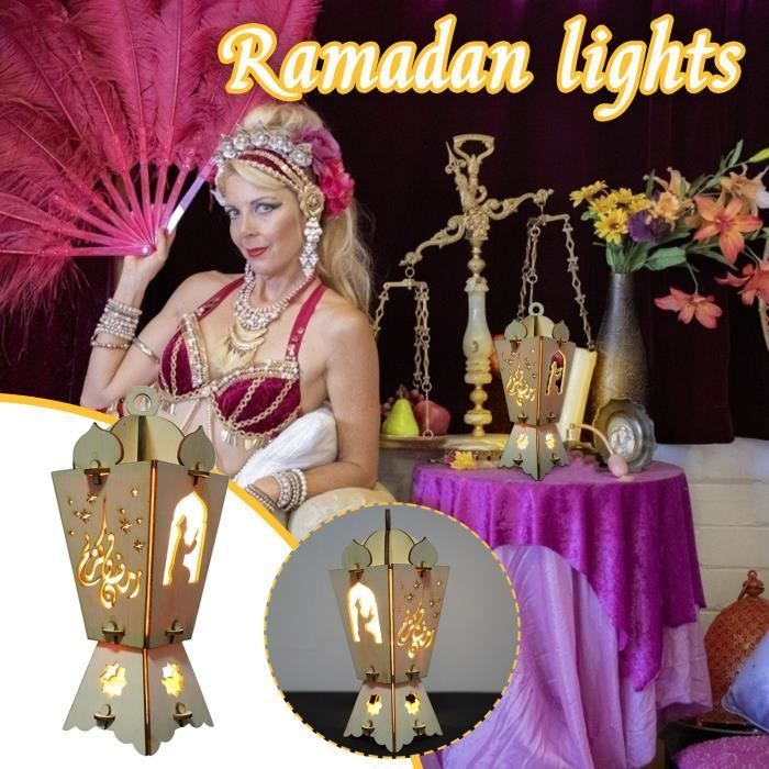 2 Lanternes Ramadan Décoratives - Avec Motifs Lune Et Étoiles - Pour Fête Musulmane Eid - Fonctionne Sur Piles