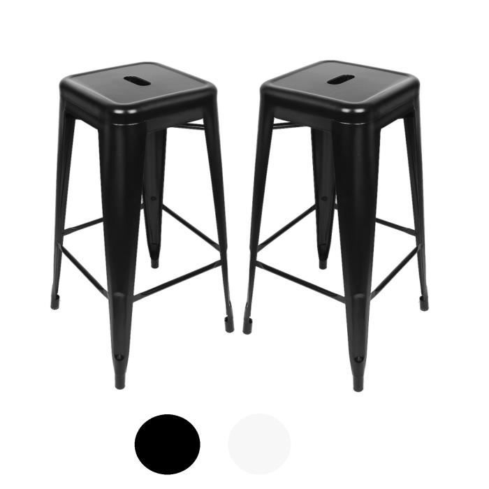Tabouret de bar - HUOLE - CIFUNZERO - Lot de 2 - Métal - Noir - Style Campagne