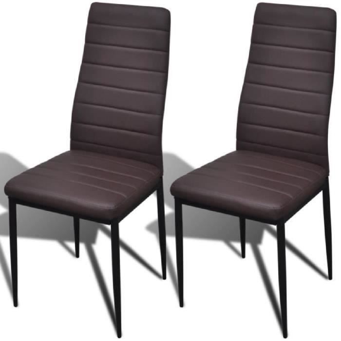 lot de 2 chaises salle à manger marron en similicuir - ikayaa - design contemporain - facile d'entretien