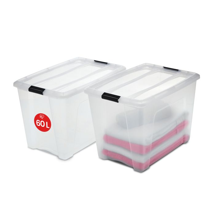 Iris Ohyama, Boites De Rangement Plastique Avec Couvercle, 60L, Lot De 4 Noir Ntb 60