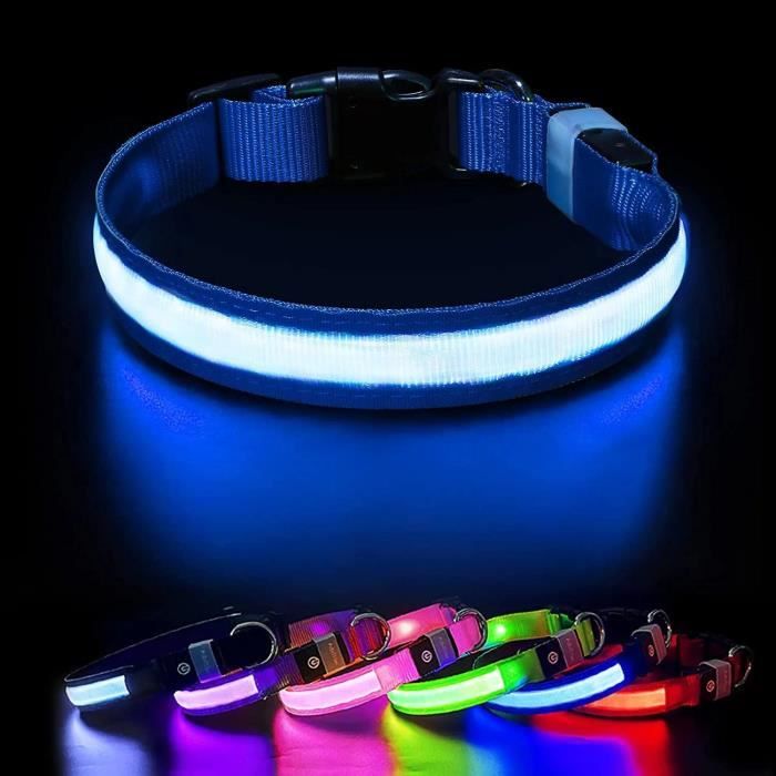 Comparer les prix de MASBRILL Collier Lumineux Chien Rechargeable Etanche Fluorescent Collier LED Chien Réglable pour Petits Grands Chiens (Bleu, M)