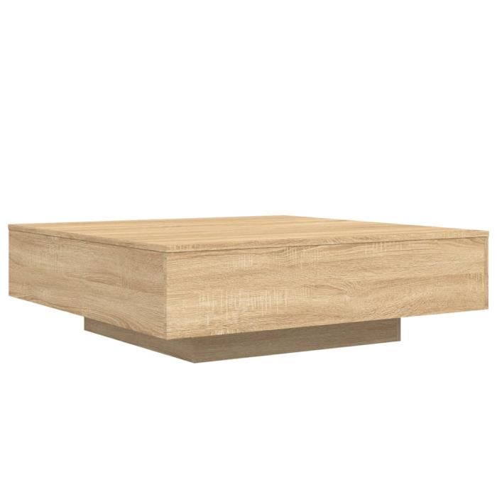 Table basse - MOTHINESSTO - 100x100 cm - Chêne sonoma - Lumières LED - Design contemporain