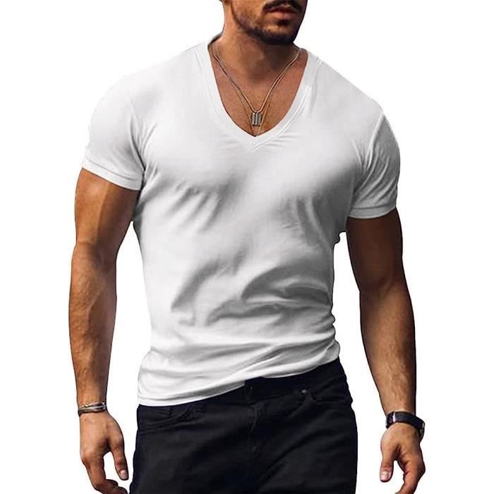 Casual T Shirt Homme Col V Courtes Basic T Shirt Simplicite Confortable Couleur Unie T Shirt Homme Ample Respirant White White Cdiscount Pret a Porter