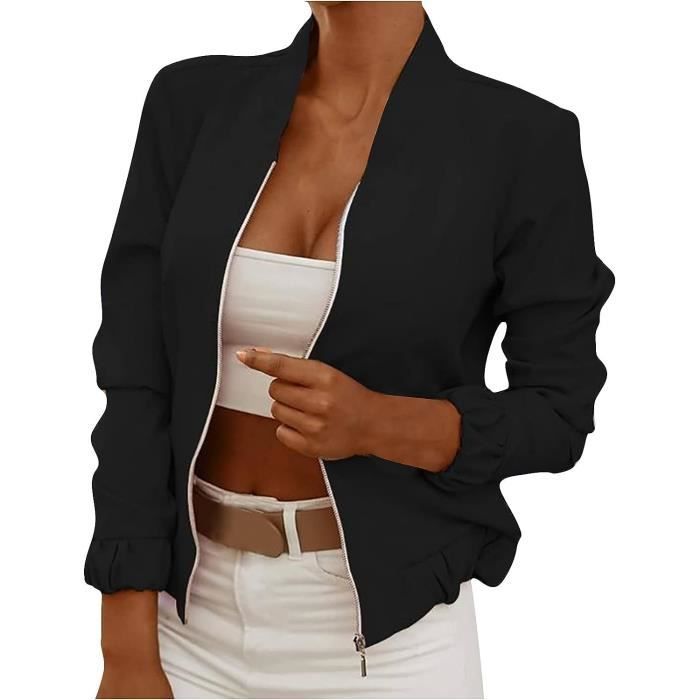 BLOUSON PERFECTO BOMBER Veste De Sport Femme Court Chic Elegante Blouson Moto Femme Pas Cher Printemps Automn Noir
