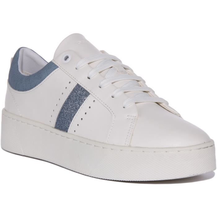 Geox Baskets Geox D Skyely A - Femme - Blanc Bleu - Synthétique - Lacets