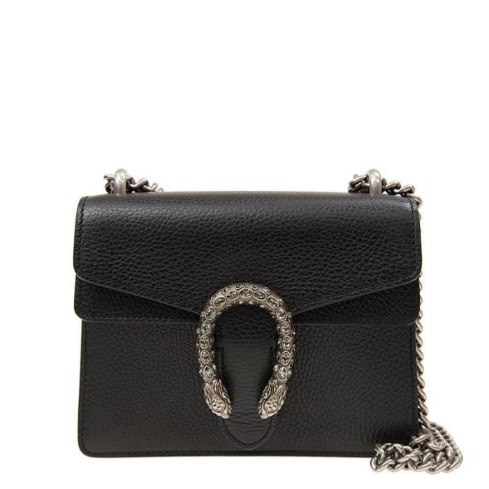 GUCCI Sac femme Gucci serie Dionysus boucle tete de tigre sac Dionysien sac bandouliere cuir noir femme 19 16 4 Cdiscount Chaussures