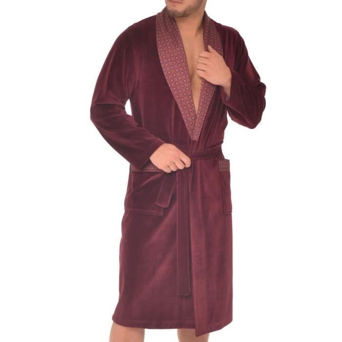 Robe De Chambre Pour Hommes Revise Velours Rouge Bordeaux Achat