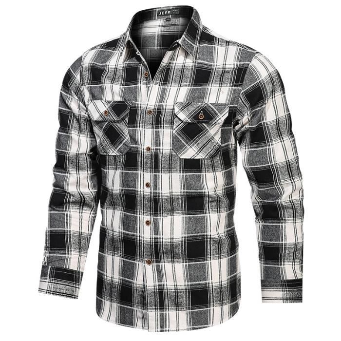Chemise Homme Carreaux Coton Col revers Regular Fit Manches Longues Noir Cdiscount Pret a Porter