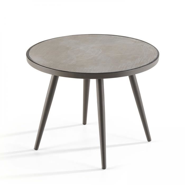 Table basse ronde OVIALA - Effet béton - 45 x 35 cm - Meuble de jardin