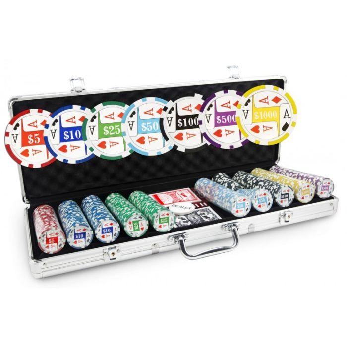 Malette De Poker Laser Deluxe POKEO – 500 Jetons 11,5 G – 2 Jeux De Cartes, Dés Et Bouton Dealer – Aluminium