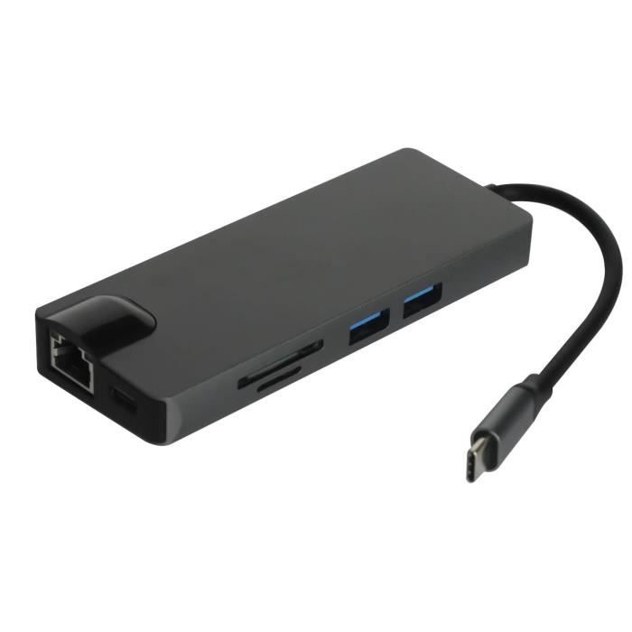 Adaptateur USB Type C 8 en 1 vers HD RJ45 Gigabit Ethernet, concentrateur USB 3.0, station d'accueil avec lecteur de carte, chargeur PD 87W, adaptateur multi 4K