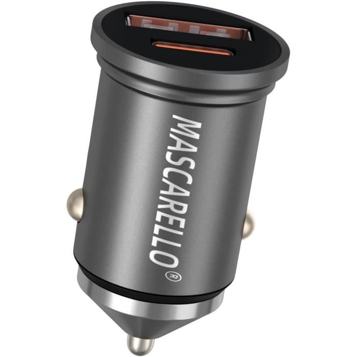 Mini Chargeur Voiture USB Double Port Type A Et C, Allume-cigare, Noir