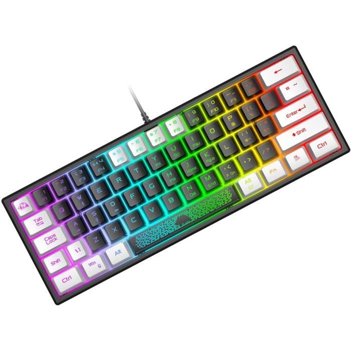 Mini Clavier Mécanique RGB Leaven 60% – Noir, QWERTY Français, Filaire USB-C