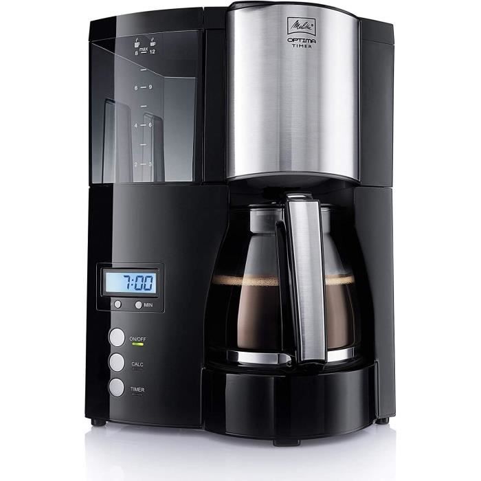 Melitta Cafetière Filtre Easy Timer - Verseuse Verre - Maintien Au Chaud - 10 Tasses - Noir