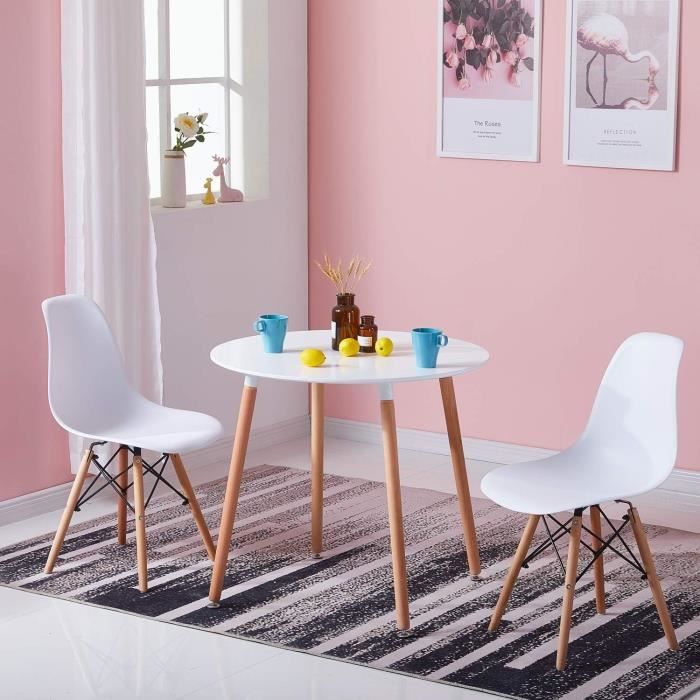Table Ronde De Salon/salle à Manger - Plateau Effet Bois Avec Chiffres Romains - Base Fer - Diamètre 60/70 Cm