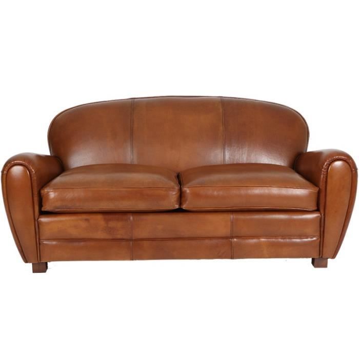 Canape Style Club Cuir Noisette Ressorts Plats Dorset Achat