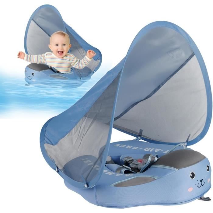 Flotteur De Piscine Bébé Gonflable – Avec Auvent Anti-UV, Support Antidérapant, Pliable, Pour 0-4 Ans, Idéal Plage Et Jardin