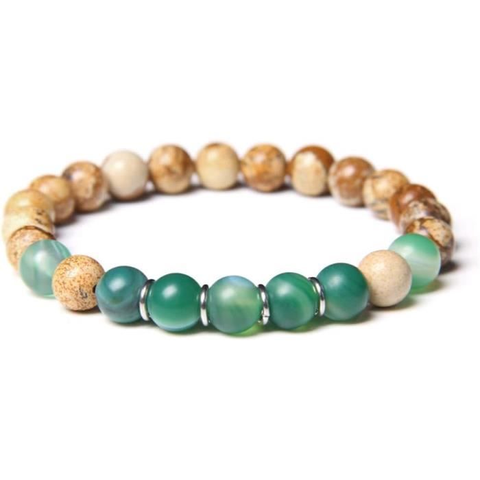 Bracelet Perles Malachite Verte Et Acier Inox – Pierre Naturelle, Taille Réglable – Cadeau Pour Femmes/hommes – Bohème, élégant