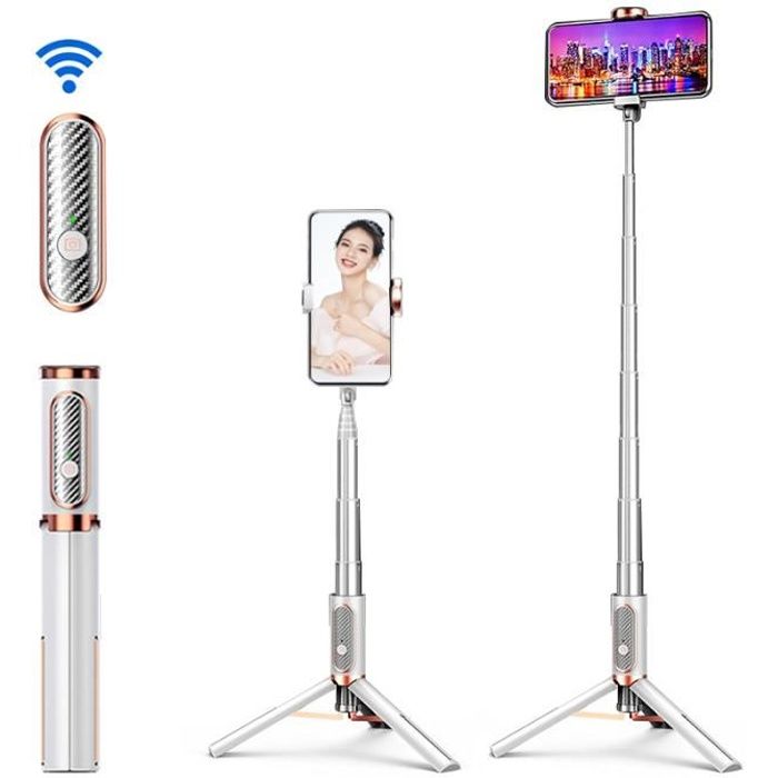 Perche Selfie Bluetooth, 3 en 1 Mini Trépied Smartphone Extensible Selfie Stick Monopode en Aluminium avec Télécommande sans Fil
