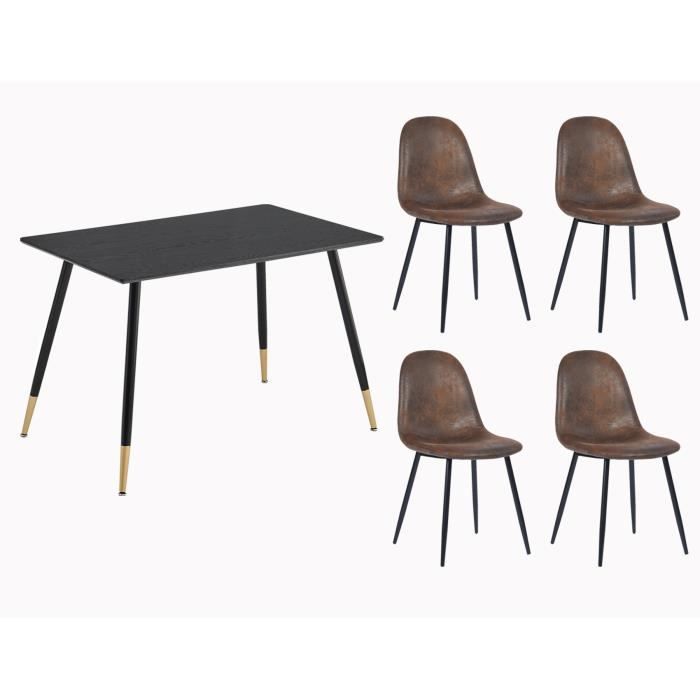 Ensemble table et 4 chaises scandinave noir chic doré
