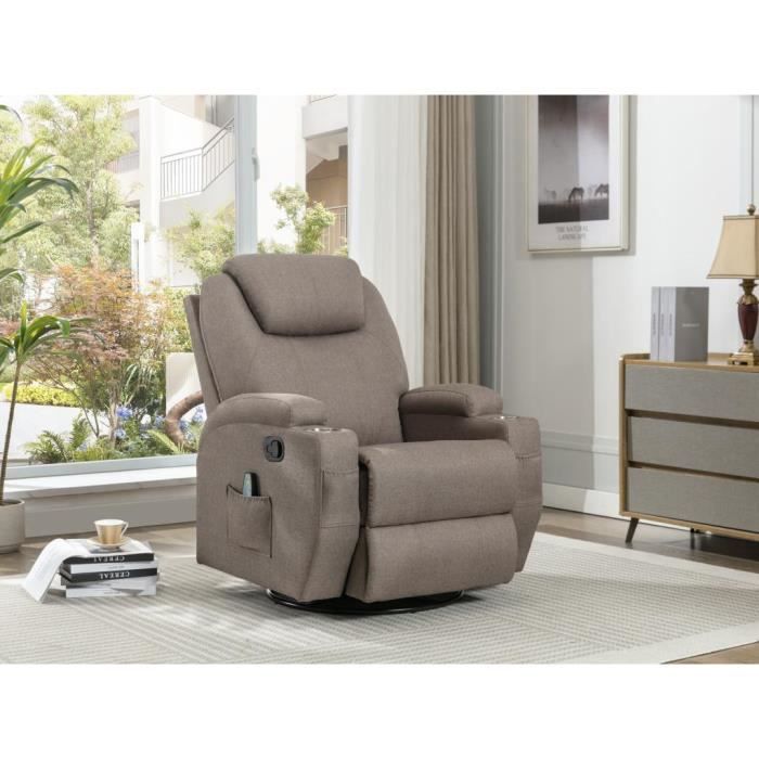 fauteuil massant en tissu - silvano - taupe - relaxation et bien-être