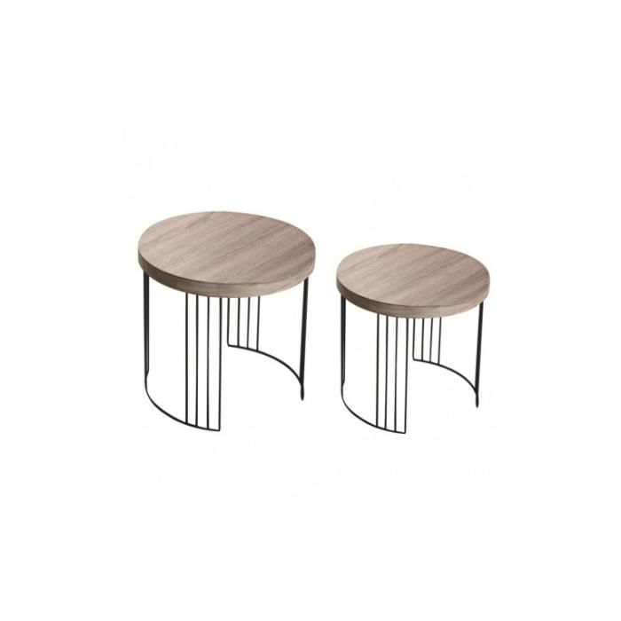 table d'appoint design en bois et métal - versa - kansas - marron et noir - 55 x 55 x 55 cm