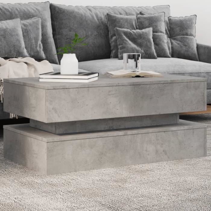 Table basse - VIDAXL - 90x50x40 cm - Gris béton - Lumières LED RVB - Design contemporain