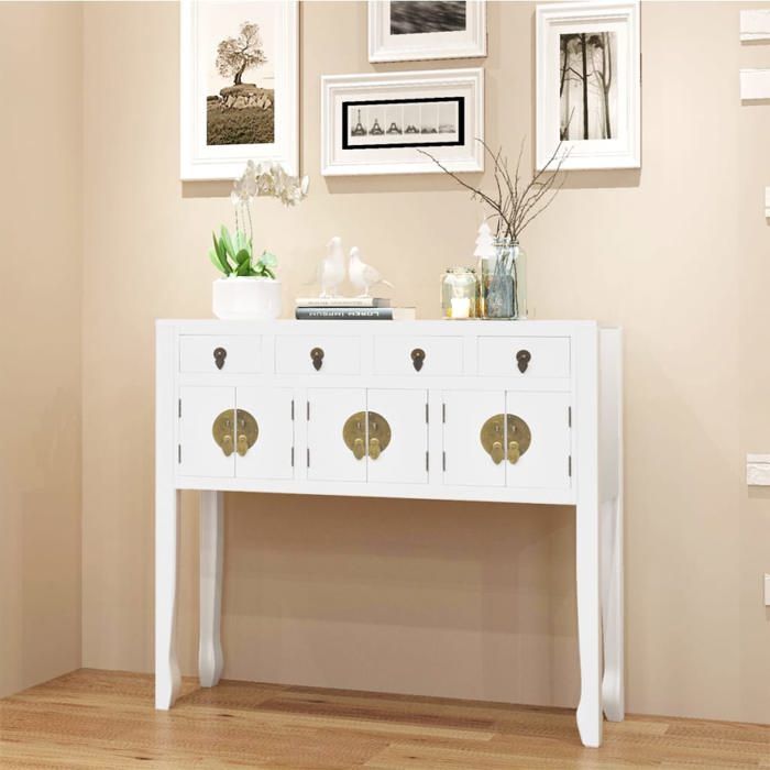 vidaXL Buffet en style chinois en bois massif Blanc 242647