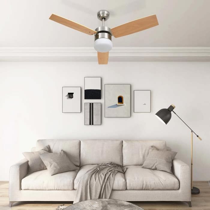 Ventilateur de plafond avec lampe et télécommande - VIDAXL - 108cm - Marron - LED - Vidaxl
