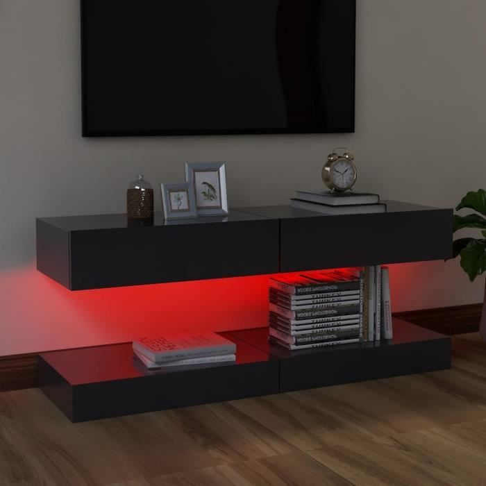 Meuble TV - VINGVO - 2 pcs - Gris - LED RVB - 60x35 cm