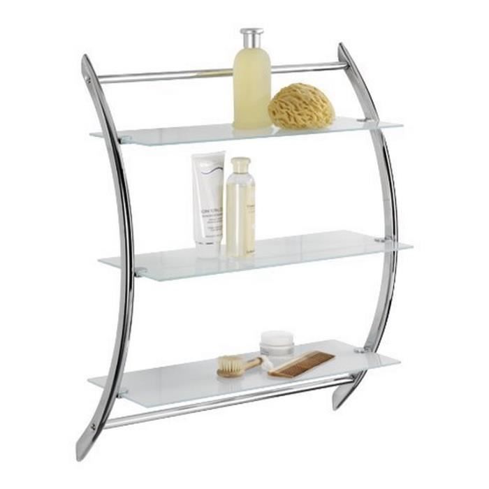 WENKO Étagère Salle de bain murale 3 tablettes de rangement exclusive Vermont Acier - Verre trempé 57x71x22 cm Brillant