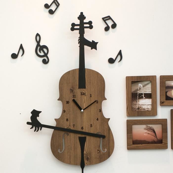 1pc Dessin Anime Belle Forme De Violon Horloge Silencieuse Murale Pour Chambre D Enfants Bureau Violon Cdiscount Instruments De Musique