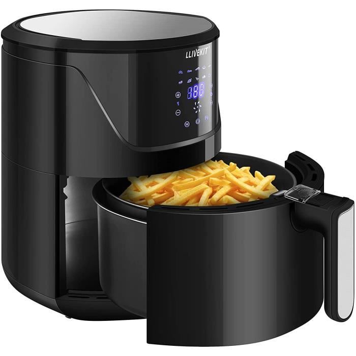 Friteuse à Air Chaud LLIVEKIT 7L – Airfryer Grand écran, 1800W, 10 Programmes, Noir