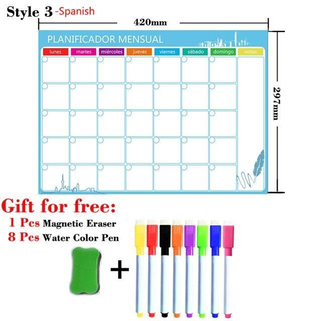 Planificateur Mensuel A3 Autocollant Effaçable - Tableau Blanc Familial - TOBJA - Adhésif Repositionnable