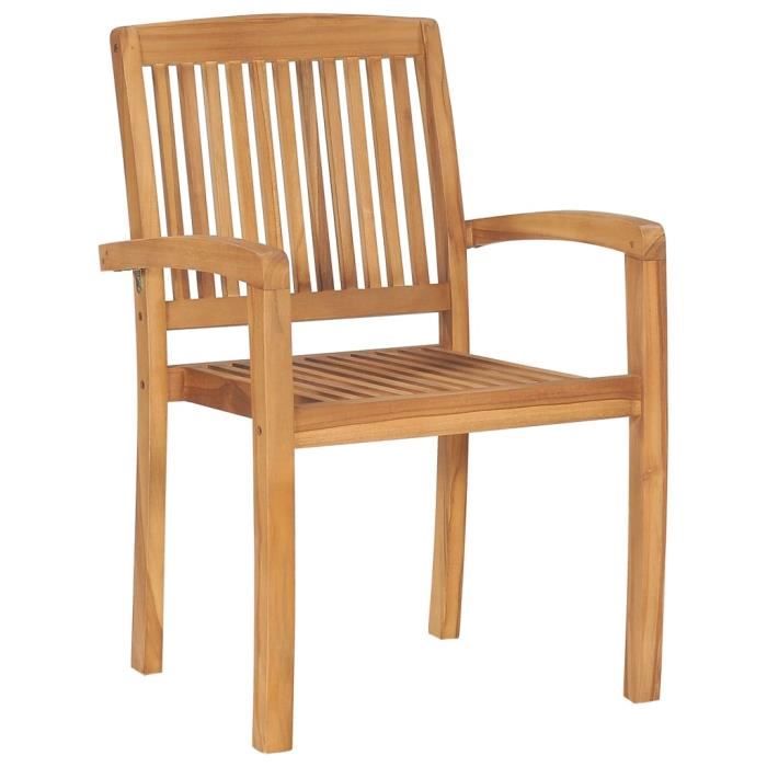 Chaise de jardin empilable - ZERODIS - HB042 - Bois de teck - Résistance aux intempéries - 2 pcs