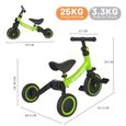 BESREY 5 en 1 Tricycle Draisienne Vélo +Pour les Bébés et Enfants de 1 à 4 ans Vert-1