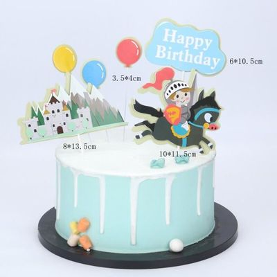 White Decoration De Gateau Theme Chateau Chevalier Prince 1 Ensemble Decoration De Gateau Joyeux Anniversaire Double Couche Four Cdiscount Maison
