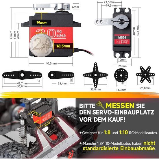 Miuzei Lot De 3 Servos Numériques 20kg – 270° – Étanches IP66 – Engrenages Métal – Pour Modèles RC, Robots, Bras