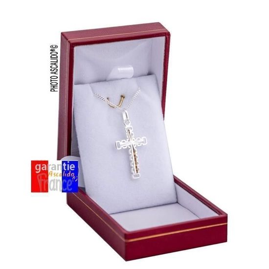 Croix Catholique Jésus Argent Massif 925 - Pendentif Avec Chaîne 50cm + Coffret