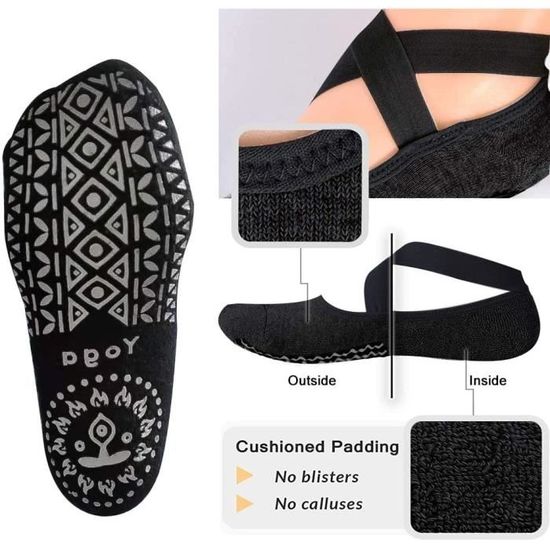 Lot De 3 Paires Chaussettes Yoga Roinaid - Semelle Antidérapante Silicone - Pour Pilates, Danse, Fitness