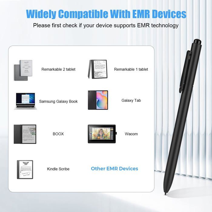 Stylet EMR Avec Gomme - 4096 Niveaux De Pression, Compatible Kindle Scribe, Galaxy Tab S6 Lite, Remarkable 2