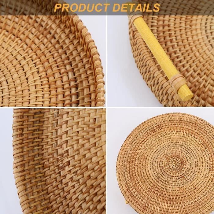 Plateau Rond En Rotin De 30 Cm Avec Poignées, Plateau De Présentation