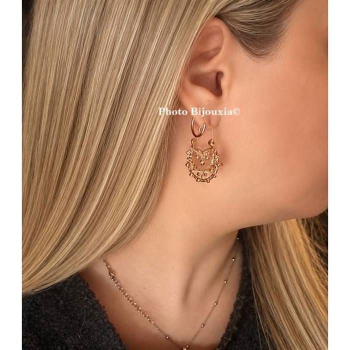 Boucles D'oreilles Dolly-Bijoux Demi-créole Rubis Et Diamants Cz - Plaqué Or 18K 5µ, Neuves