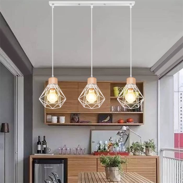 IDEGU 3 Lampes Suspension Luminaire Moderne, Lustre Plafonnier En Forme De Cage à Vase Lampe De Plafond Pour Salon Cuisine Salle à Manger Restaurant - Diamètre 20cm, Blanc (Forme B - 30CM