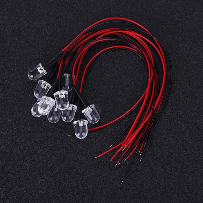 Diode LED filaire 50pcs 12V LED Diode lumineuse pré-cblée 10 mm Perle ...