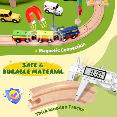 KidKraft Bucket Top Ensemble Train en Bois Construction pour Enfant avec Boîte de Rangement Plastique, Circuit de Train avec Grue et Voitures, Jouet Enfant dès 3 Ans, 17805
