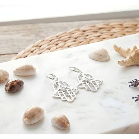 Boucles D'oreilles Puces Main De Fatma 8mm En Argent Massif 925 - Dolly-Bijoux, Neuf Avec étiquettes
