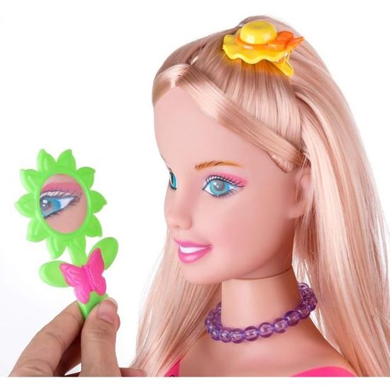 Poupee Coiffeuse Tête à Coiffer Pour Enfant - Poupée Jouet Maquillage Et Coiffure Avec Accessoires Colorés Accessoire Coiffure Enfant
