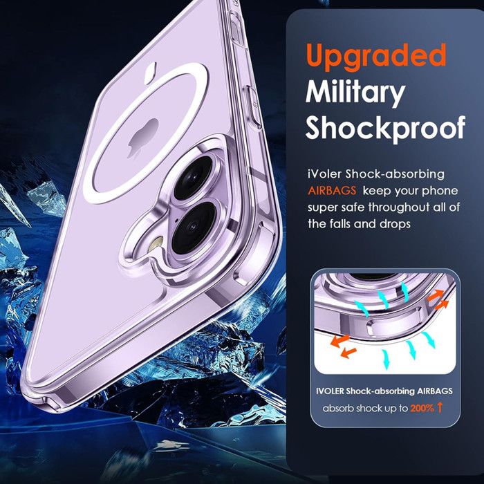 Phoona Coque Magnétique pour iPhone 17 6,3 Pouces Compatible avec MagSafe, Housse Étui Antichoc Anti Rayures Arrière Protection Militaire Bumper Case avec 2 Pièces Verre Trempé Transparente