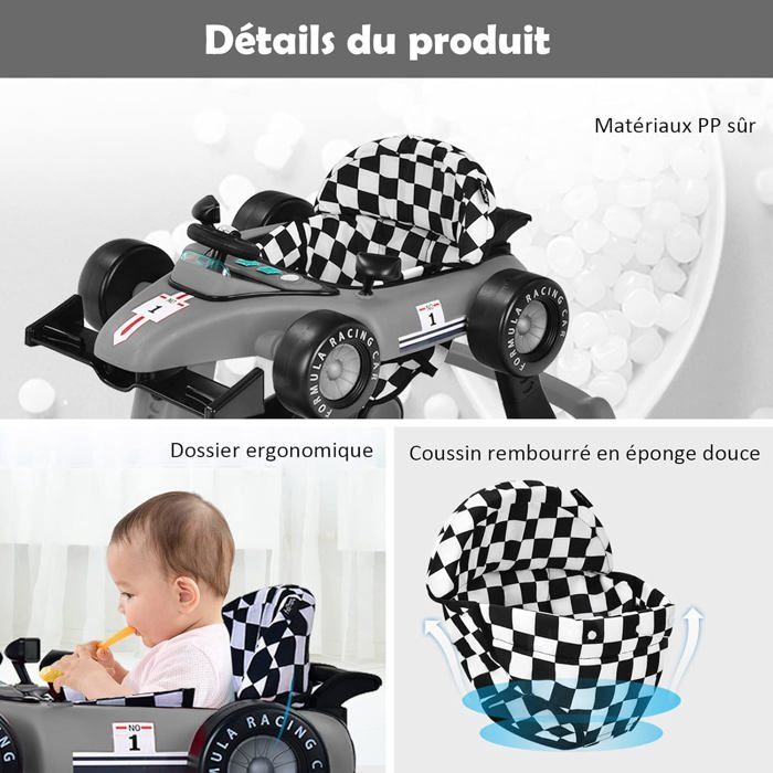 Trotteur Bébé 6-18 Mois Réglable En Hauteur - Avec Roues Silencieuses, Centre D’activités Musique & Lumières - Stable, Pliable - Vert